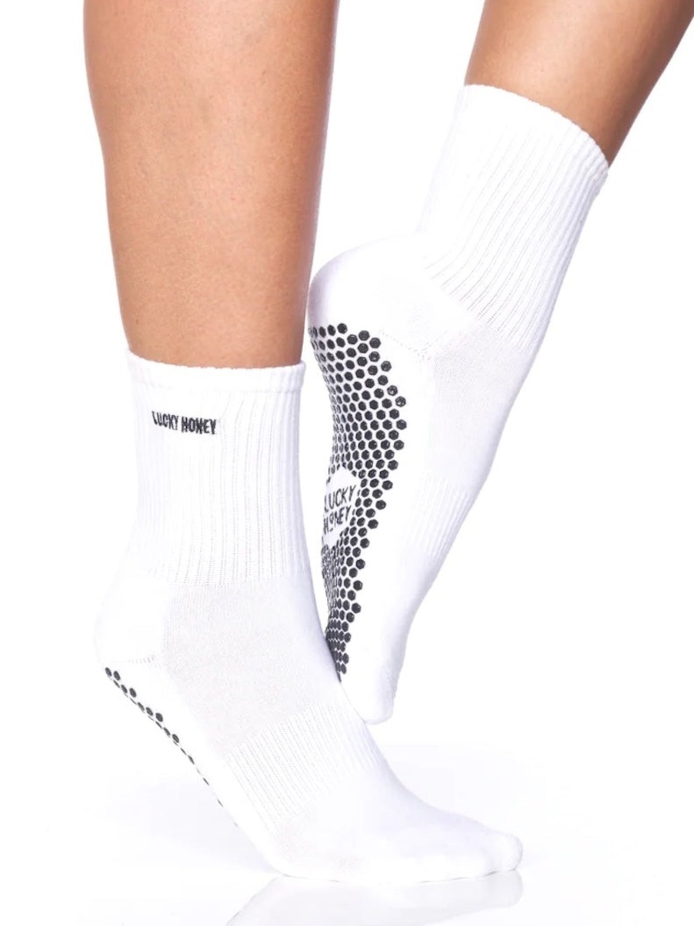 Lucky Honey Core Grip Pilates/Barre Sock - White/Black